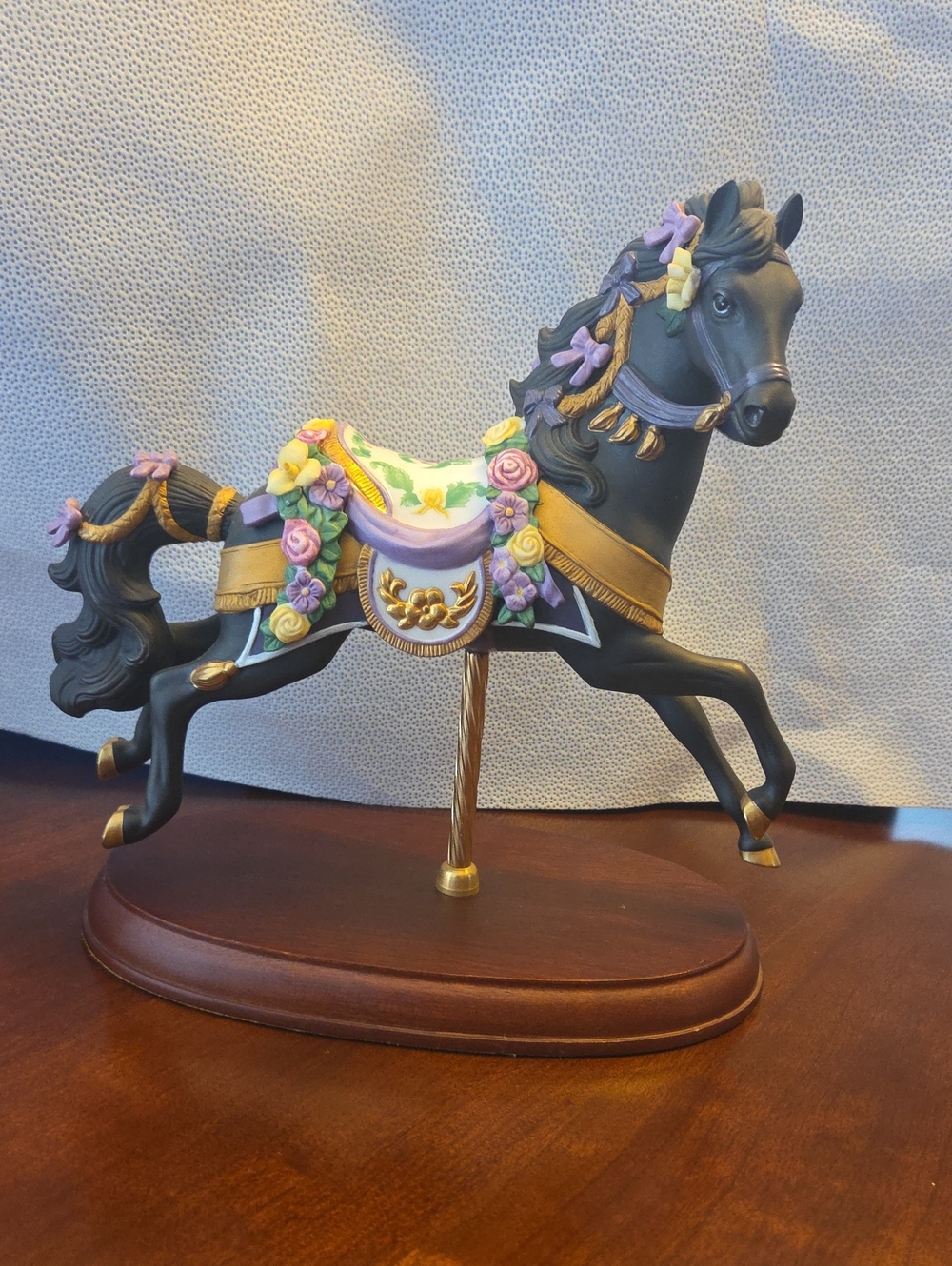 Lenox Black Decorative Carousel Horse Figurine with Pastel Floral Accents